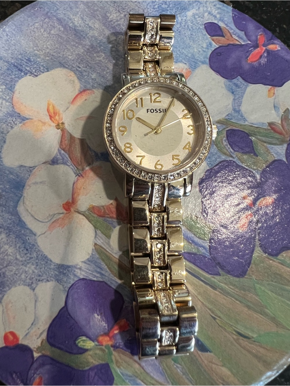 Fossil Silver and Gold-Tone Crystal Bracelet Watch